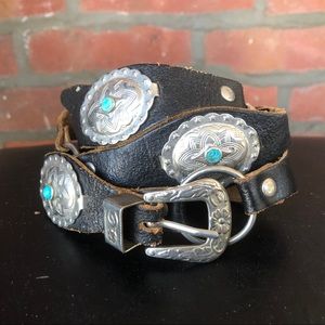 Leather Belt With Silver/Turquoise Accents M/L